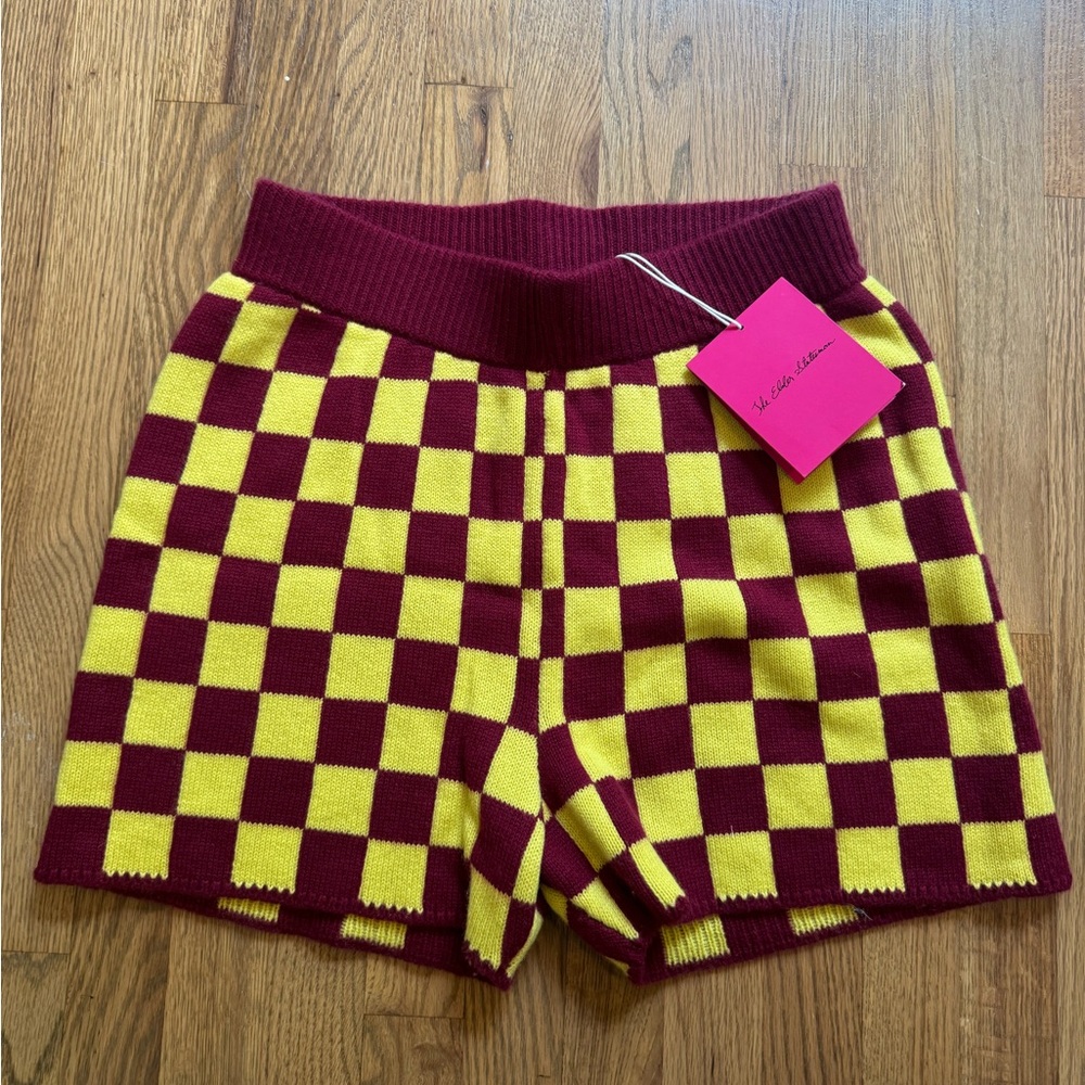 The Elder Statesman Yellow and Burgundy High Waist Shorts